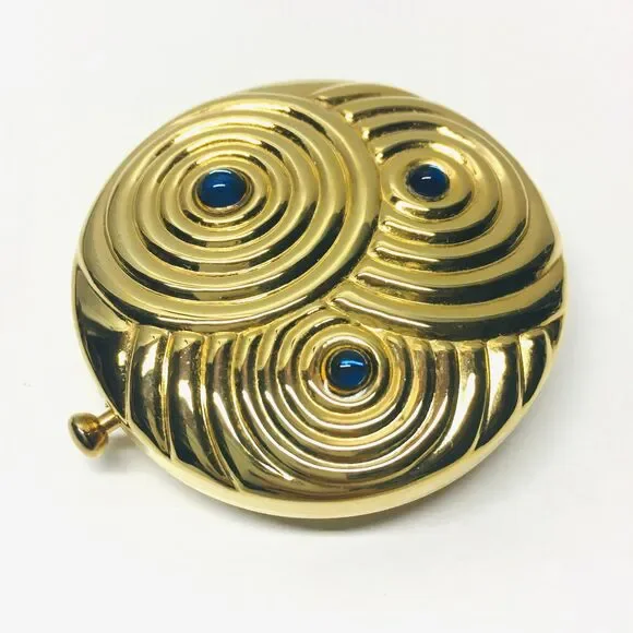 Vintage Estee Lauder Gold Ripple Swirl Peacock Jeweled Mini Compact Case Rare